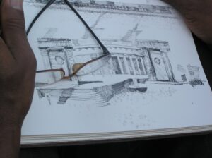 An artist's sketch of the White House at Invesco